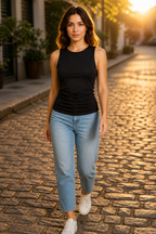 Blusa Lulu White sin mangas de sisa cavada con stretch — Negro
