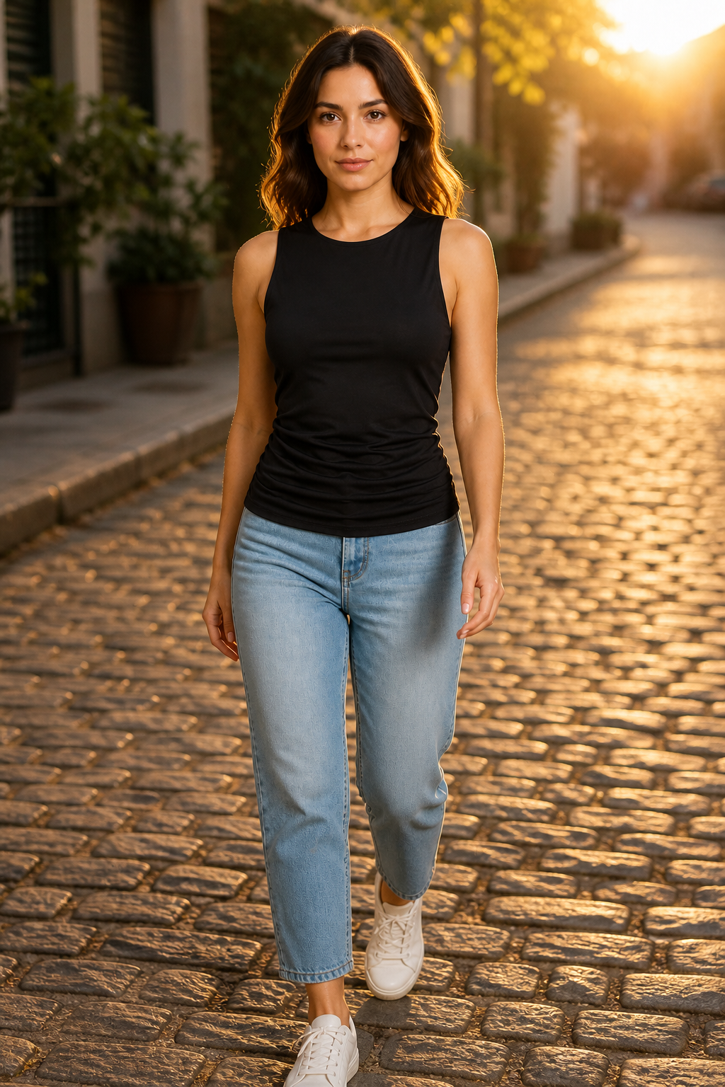 Blusa Lulu White sin mangas de sisa cavada con stretch — Negro