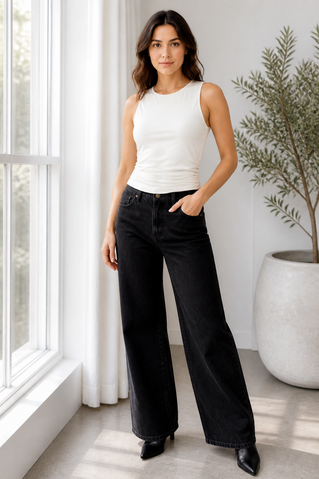 Blusa Lulu White sin mangas de sisa cavada con stretch — Perla