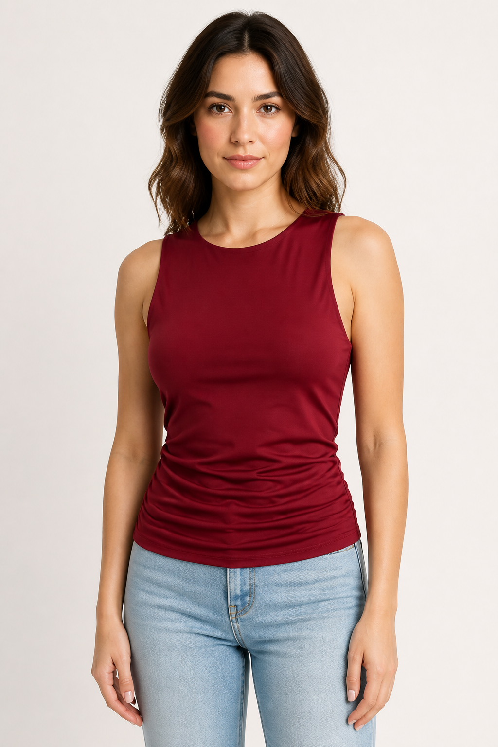 Blusa Lulu White sin mangas de sisa cavada con stretch — Rojo