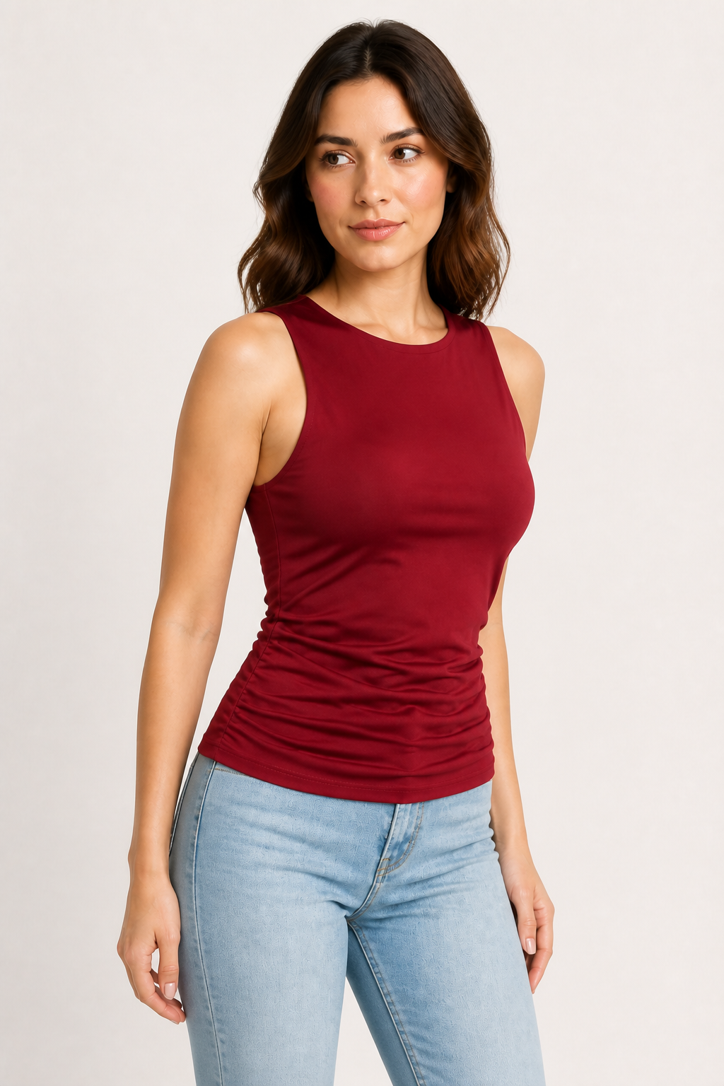 Blusa Lulu White sin mangas de sisa cavada con stretch — Rojo