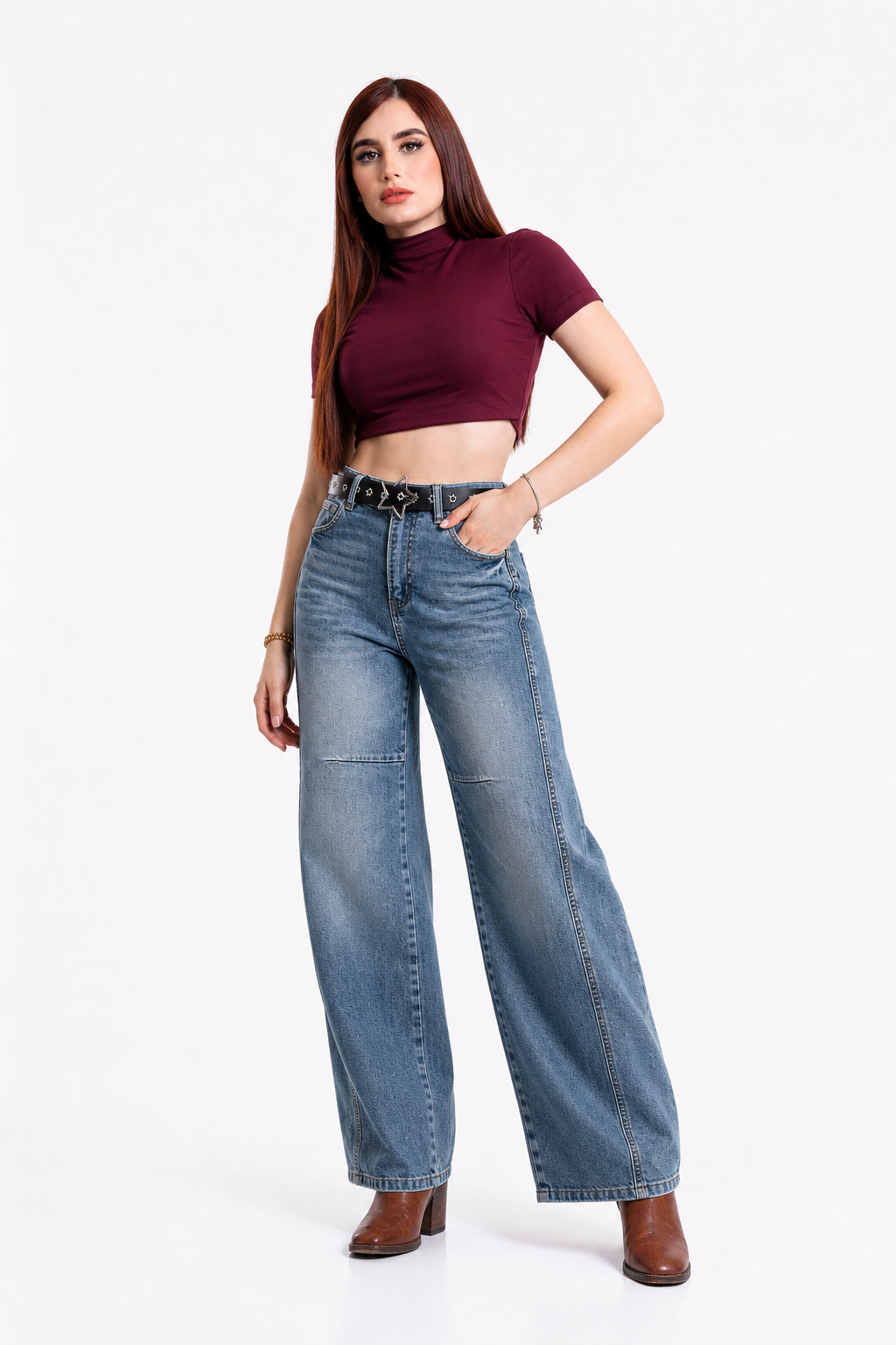Jeans KOSCH barrel baggy con cinturón de estrellas — Mezclilla clara