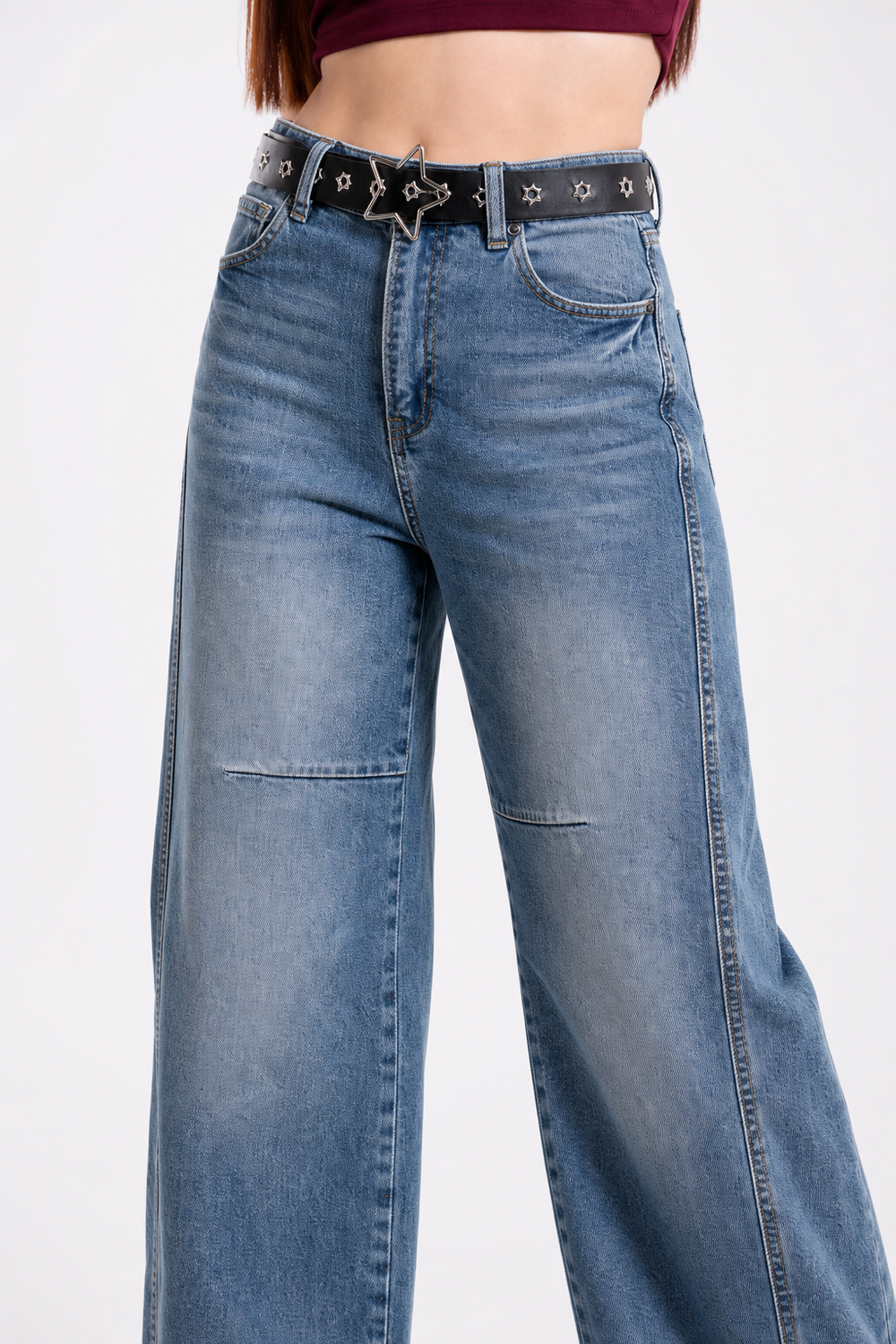 Jeans KOSCH barrel baggy con cinturón de estrellas — Mezclilla clara