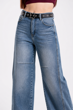 Jeans KOSCH barrel baggy con cinturón de estrellas — Mezclilla clara