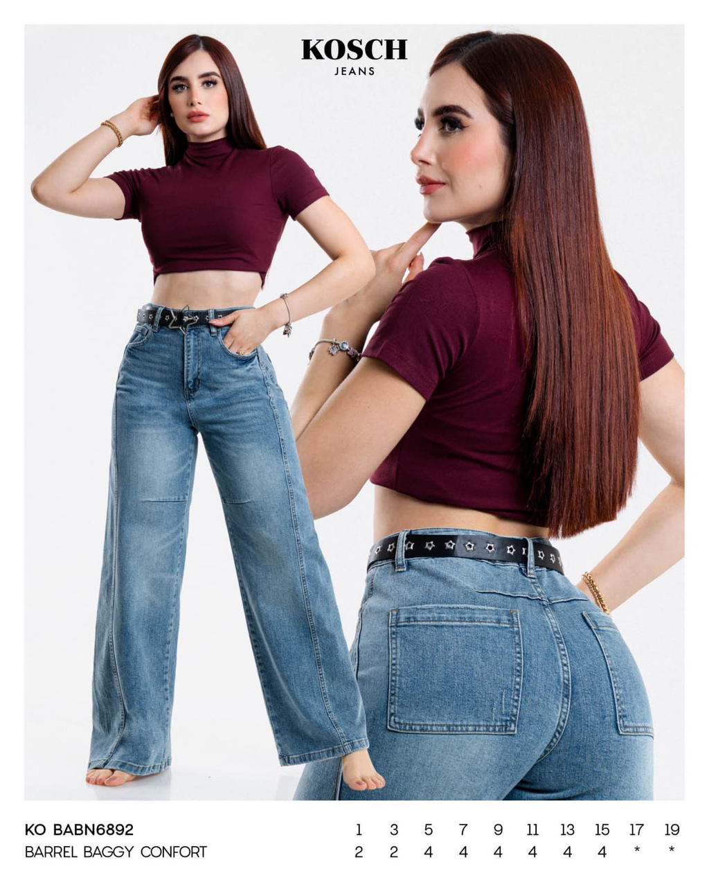 Jeans KOSCH barrel baggy con cinturón de estrellas — Mezclilla clara