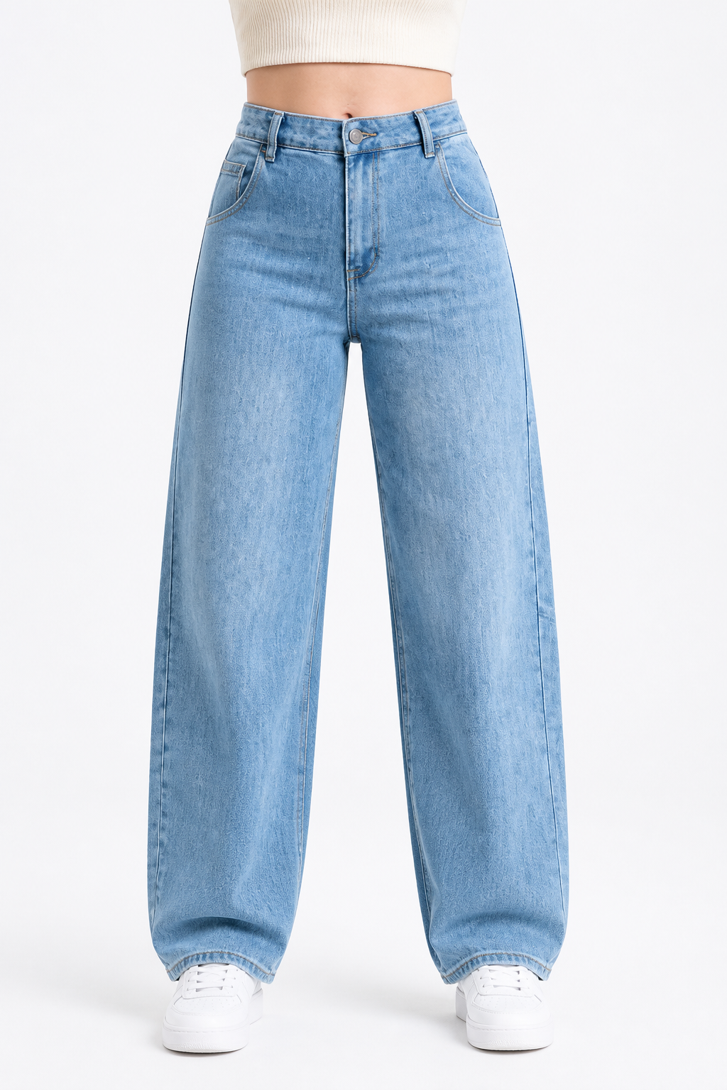 Jeans KOSCH barrel con faja elástica en la cintura — Mezclilla clara