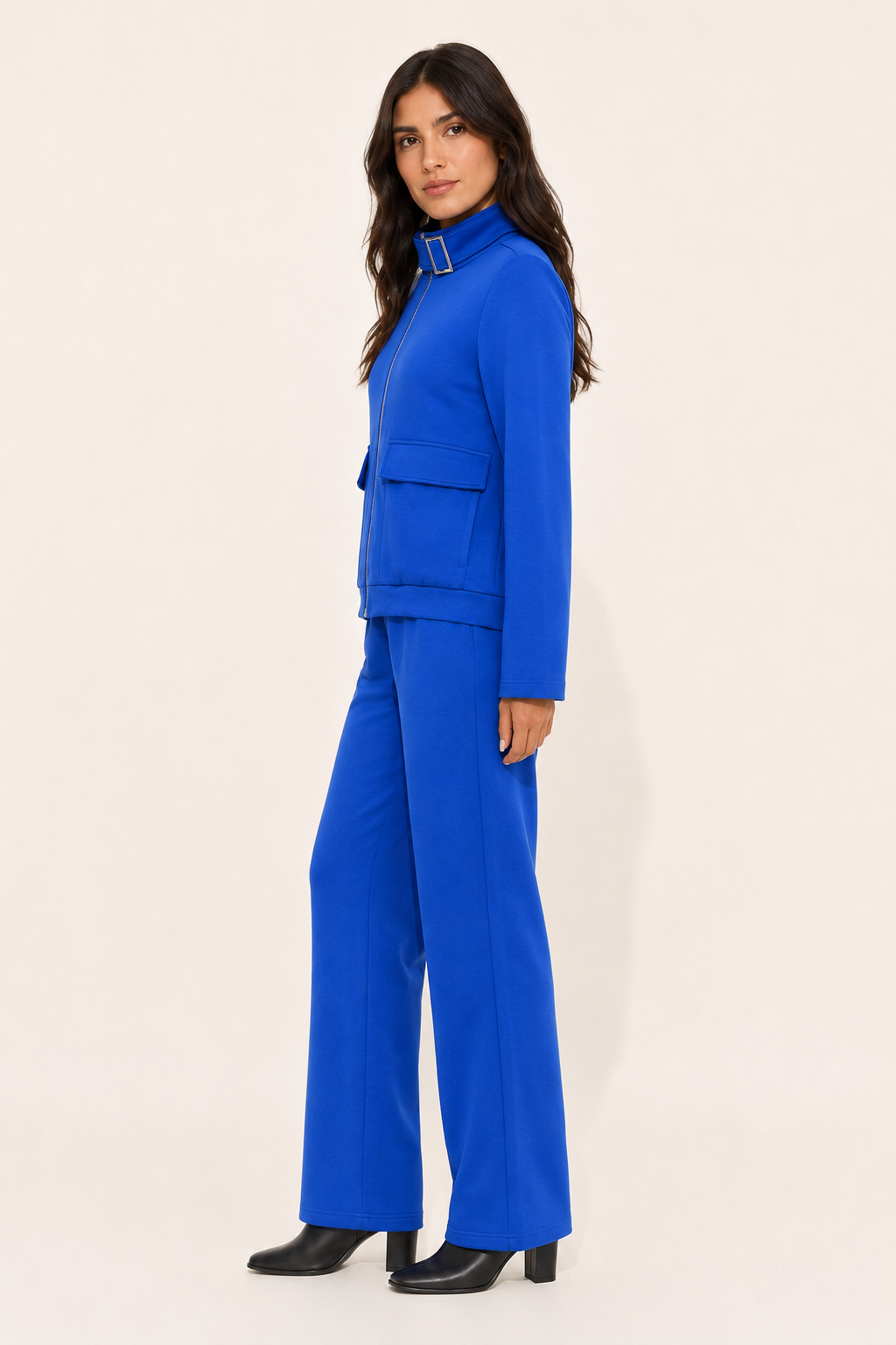 Conjunto Hessed Couture de cierre completo con cuello de hebilla — Azul