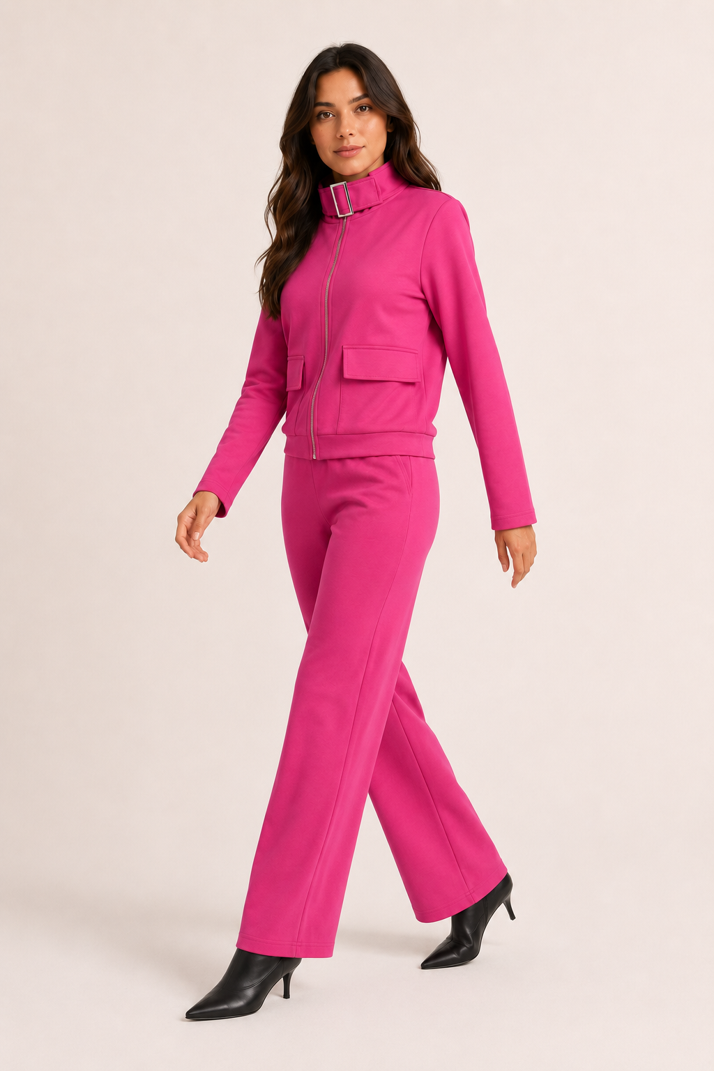 Conjunto Hessed Couture de cierre completo con cuello de hebilla — Fucsia