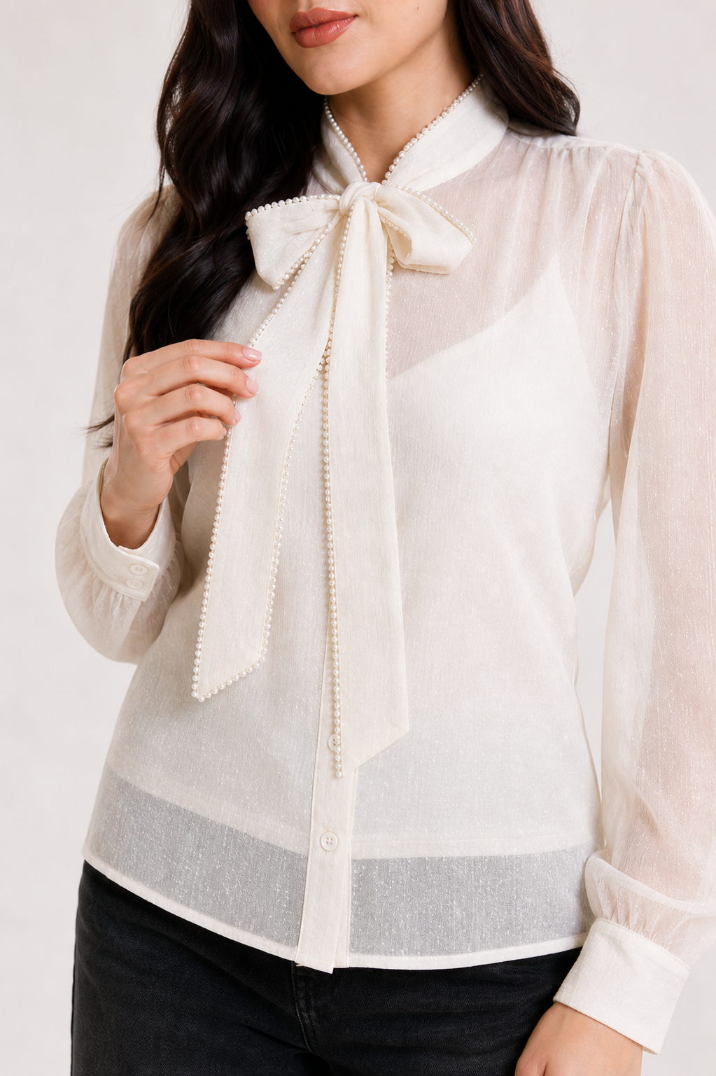Blusa Hessed Couture de moño — Marfil