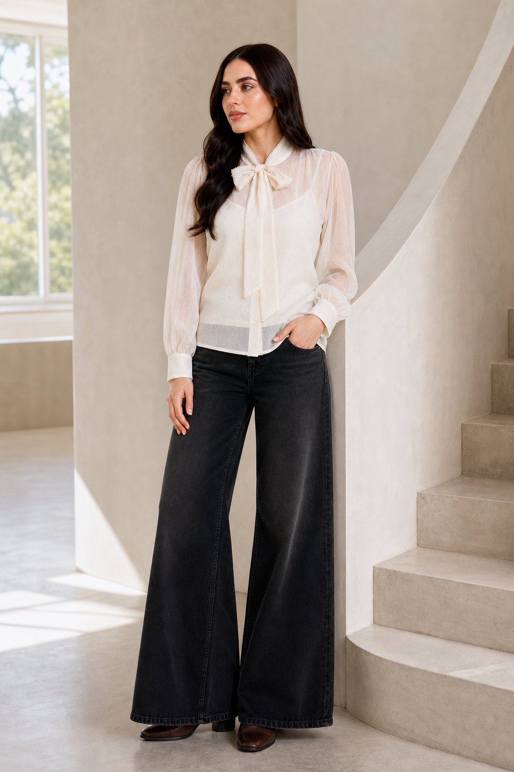 Blusa Hessed Couture de moño — Marfil