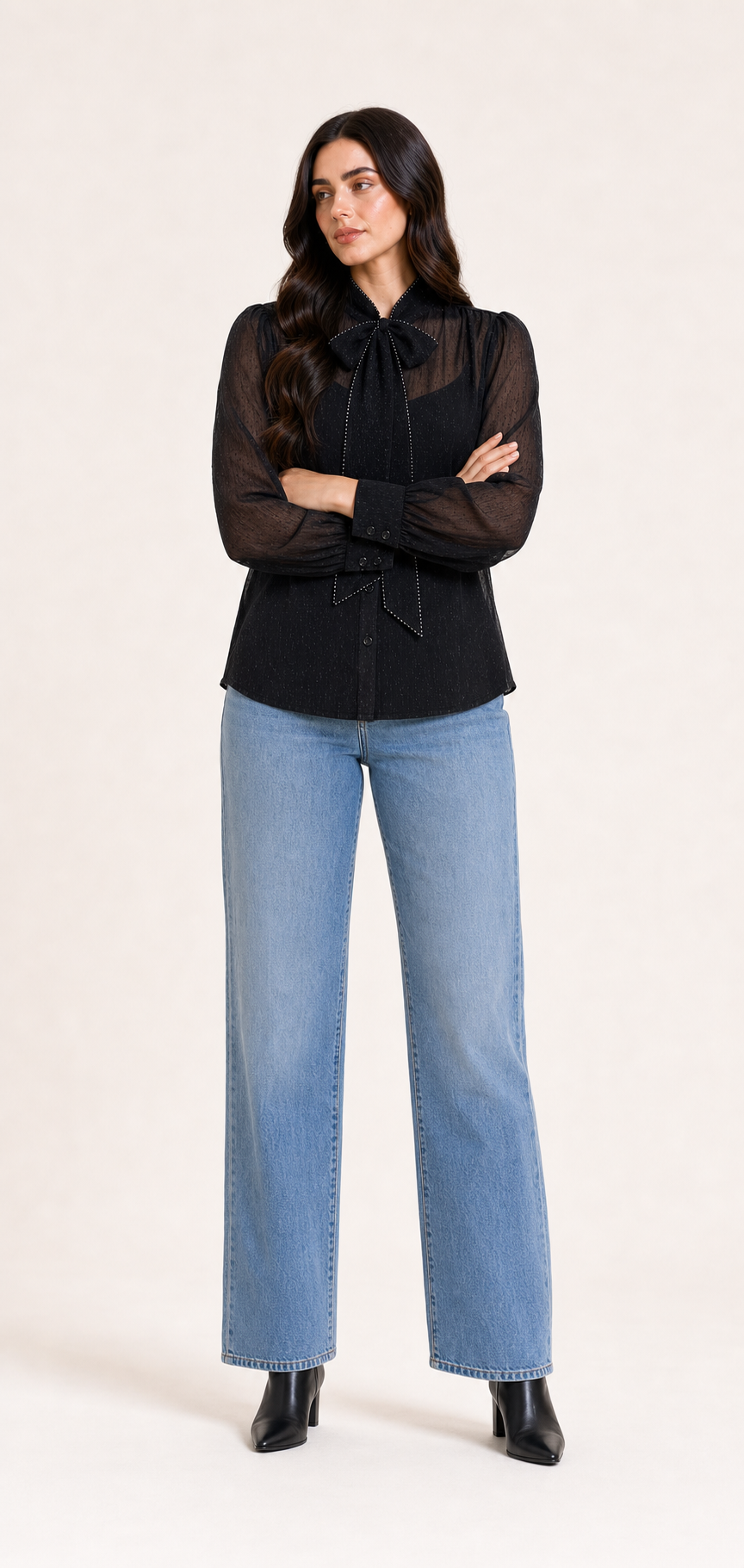 Blusa Hessed Couture de moño — Negro