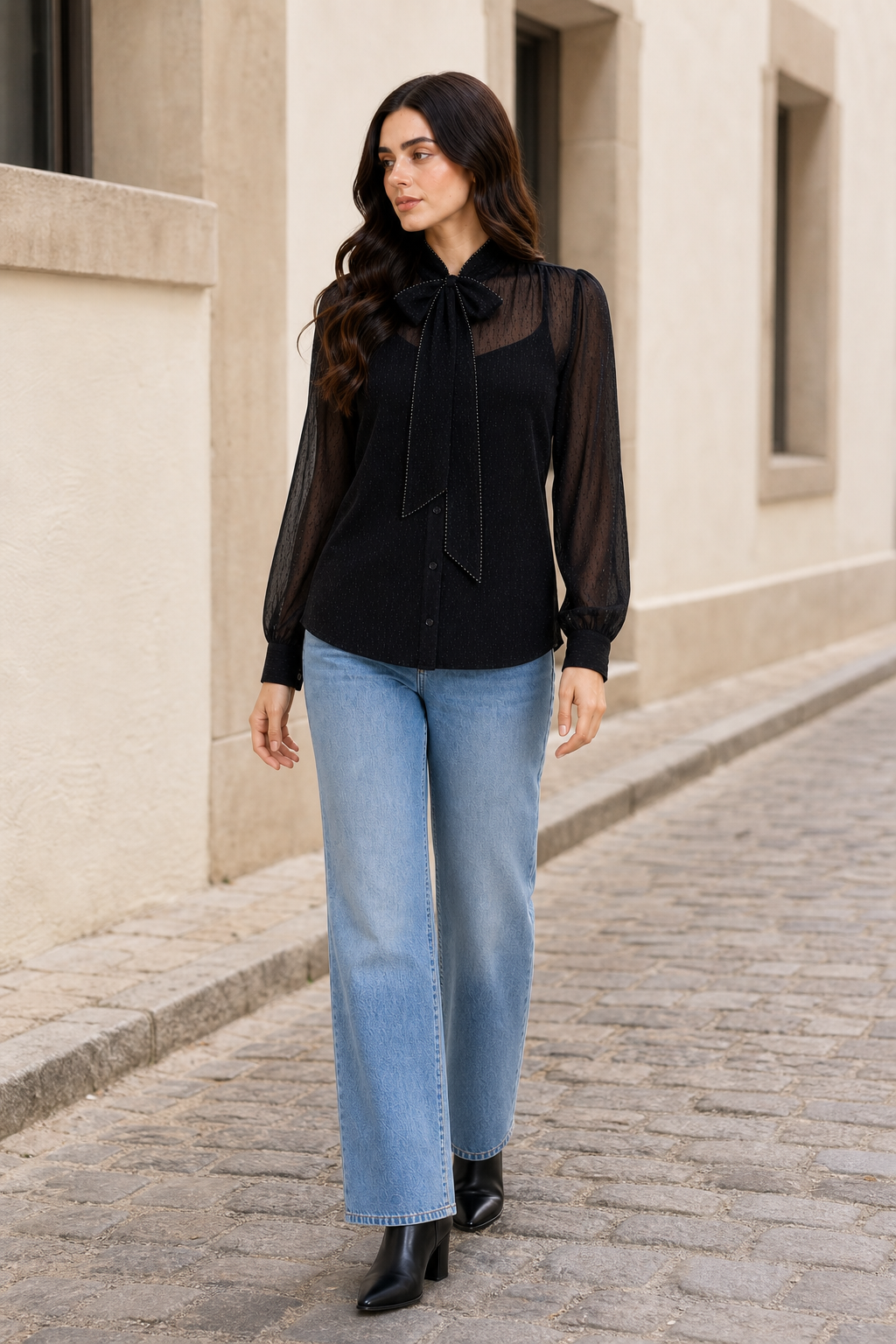 Blusa Hessed Couture de moño — Negro