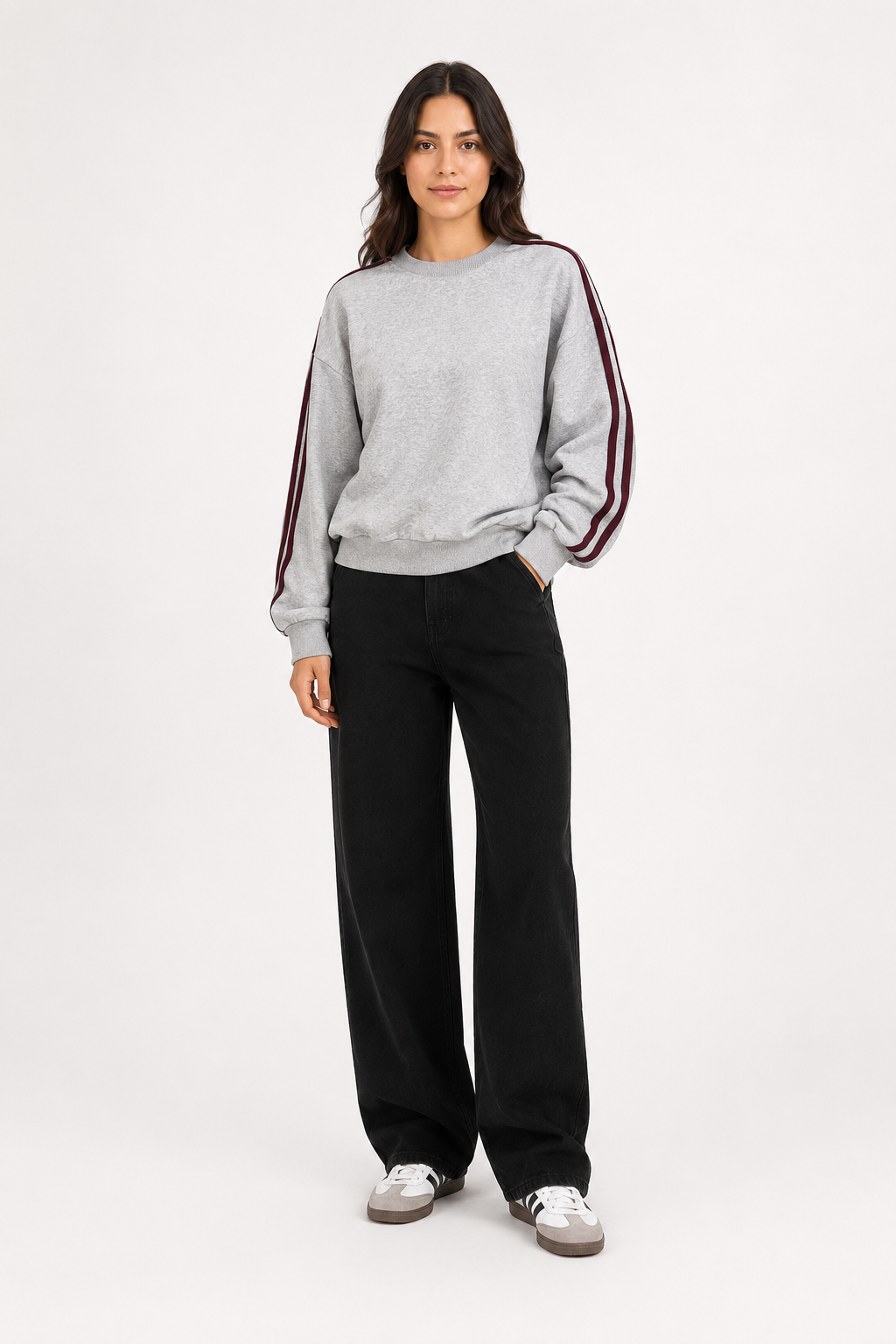 Sudadera Hessed Couture con franjas en la manga — Gris