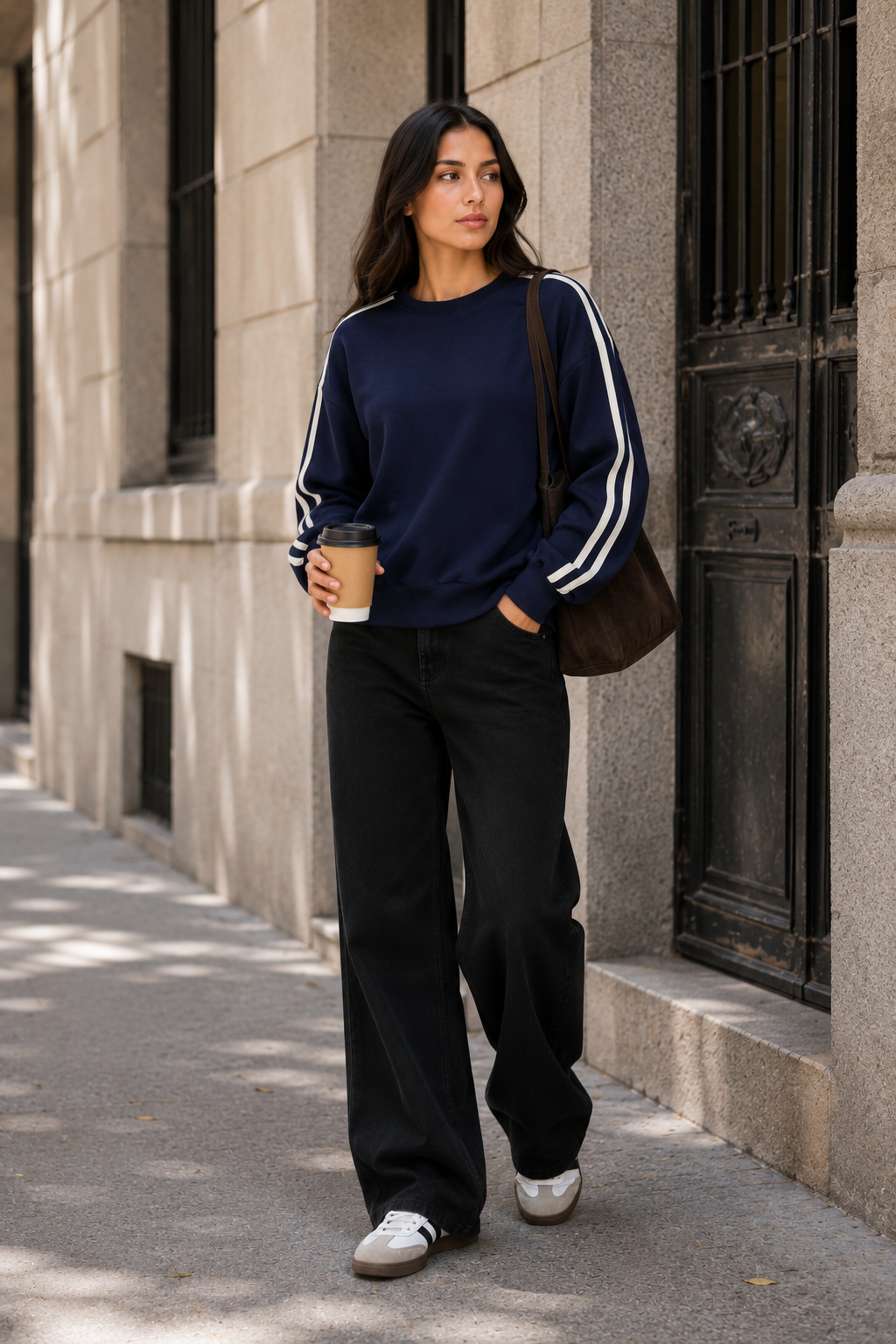 Sudadera Hessed Couture con franjas en la manga — Marino
