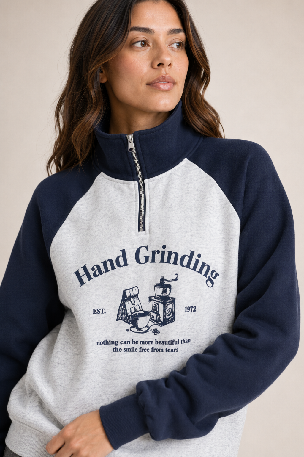 Sudadera Hessed Couture de medio cierre con estampado — Marino