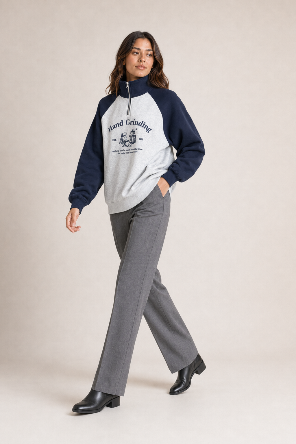 Sudadera Hessed Couture de medio cierre con estampado — Marino