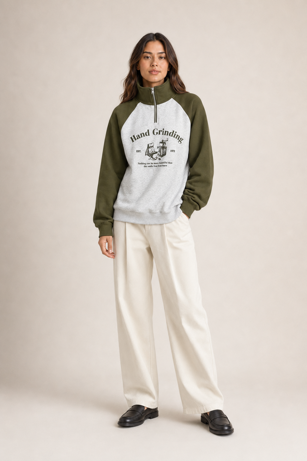 Sudadera Hessed Couture de medio cierre con estampado — Olive