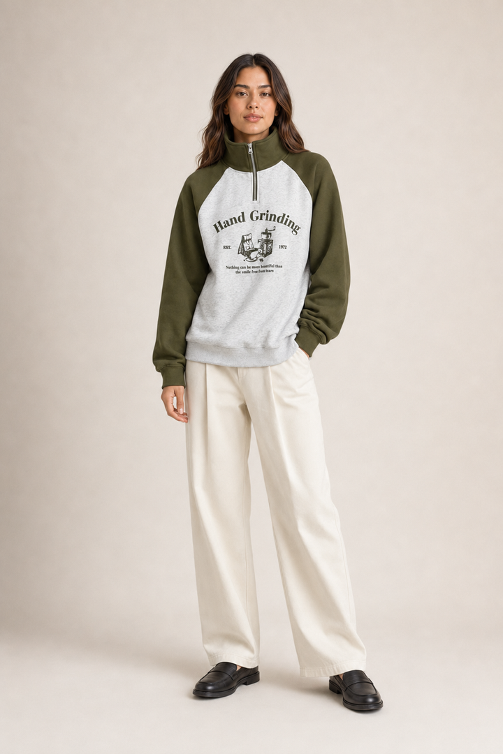 Sudadera Hessed Couture de medio cierre con estampado — Olive