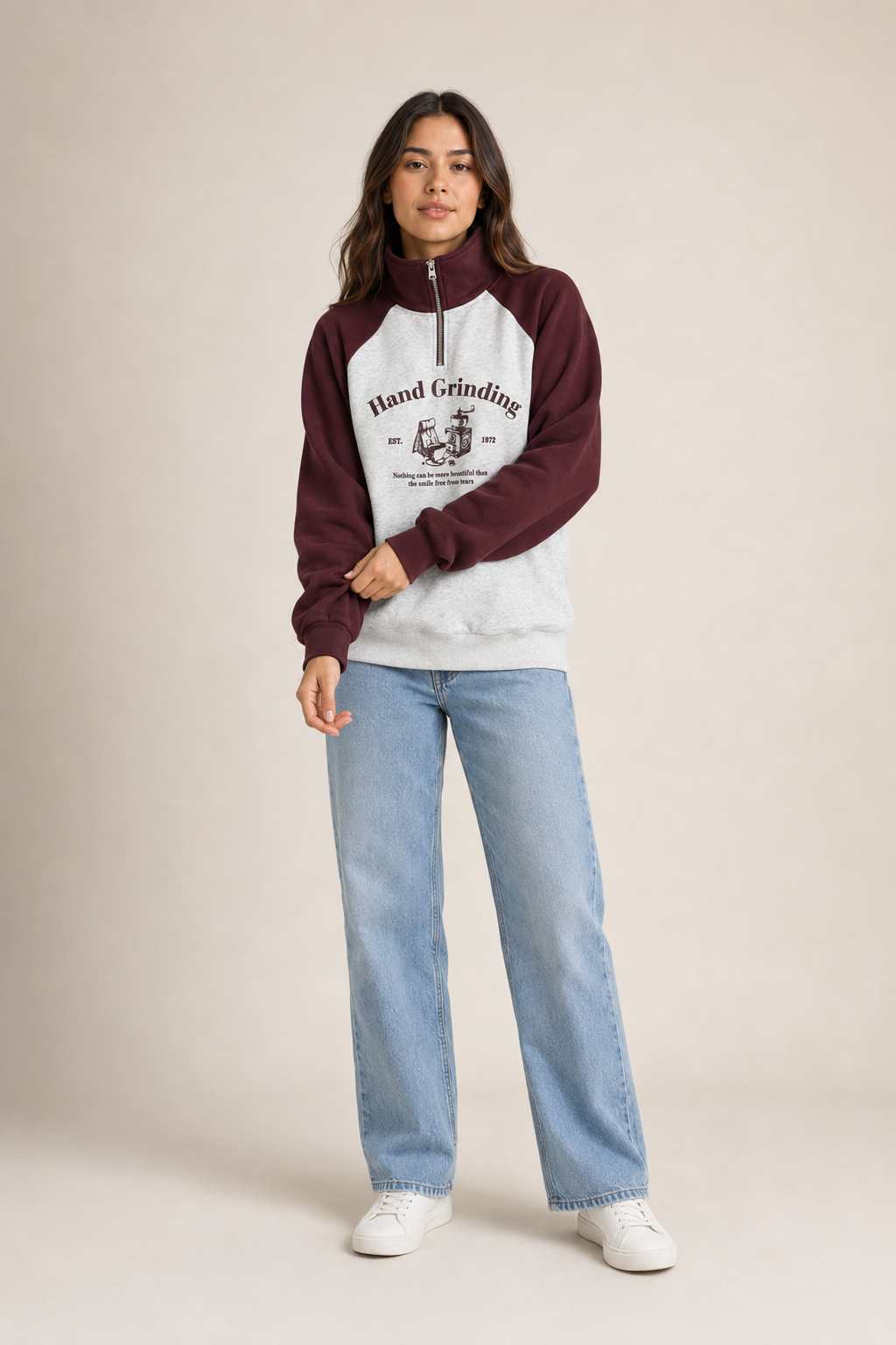 Sudadera Hessed Couture de medio cierre con estampado — Vino