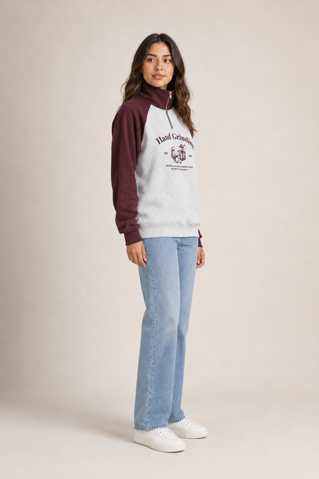 Sudadera Hessed Couture de medio cierre con estampado — Vino