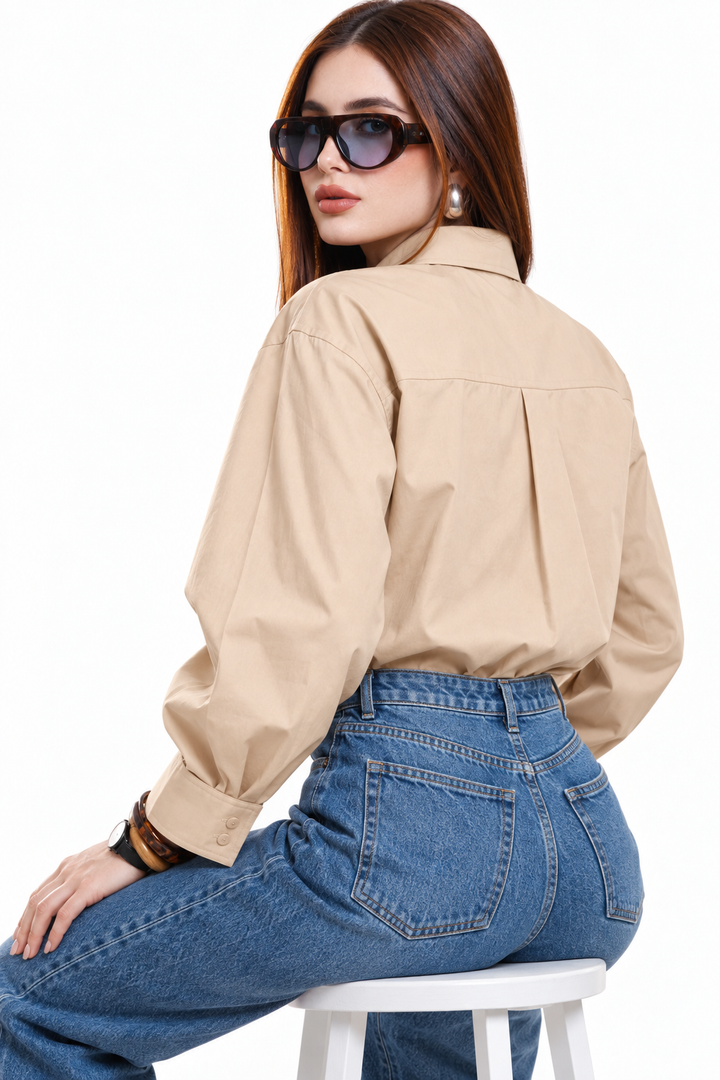 Camisa Hessed Couture de algodón con corbata — Beige