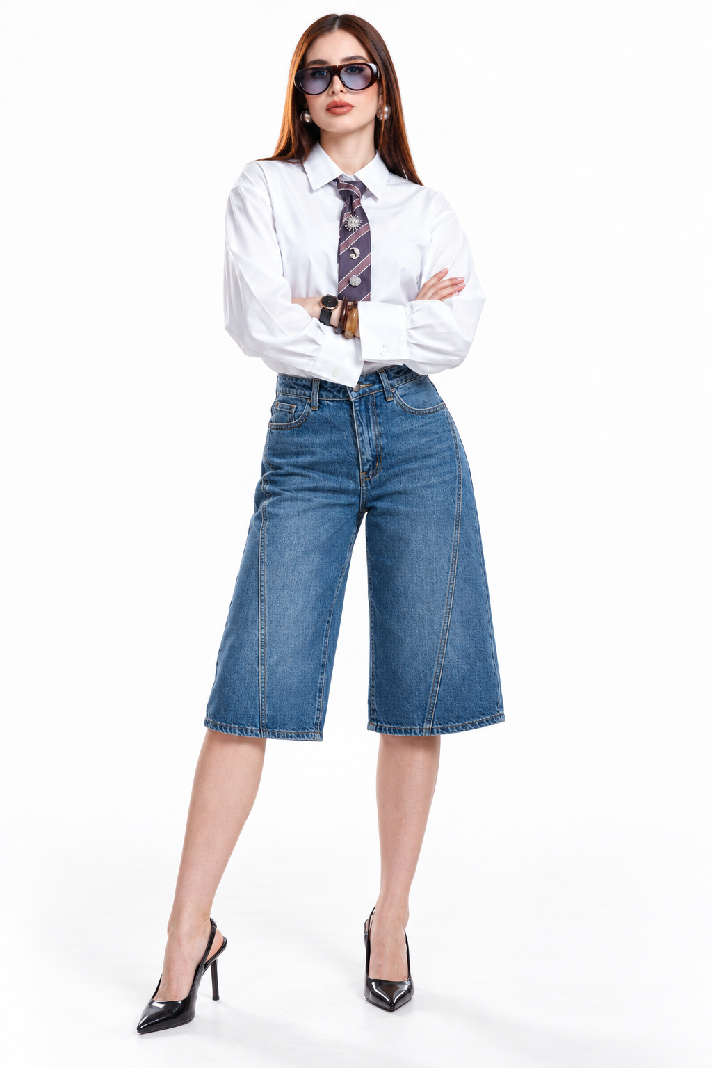 Camisa Hessed Couture de algodón con corbata — Blanco