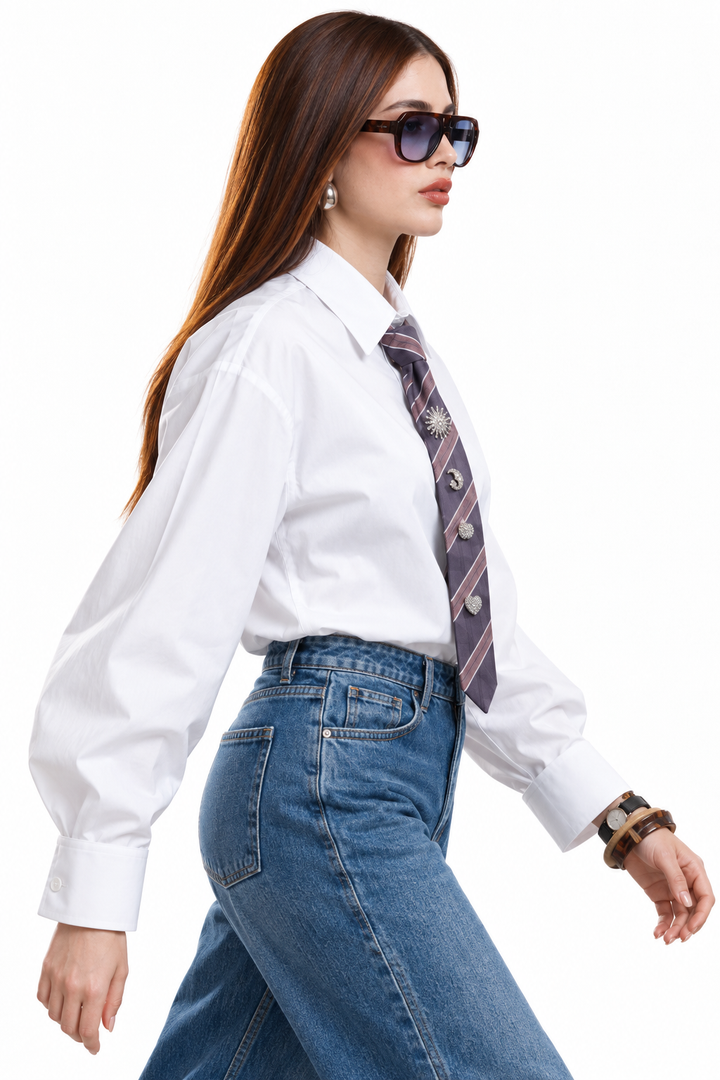 Camisa Hessed Couture de algodón con corbata — Blanco