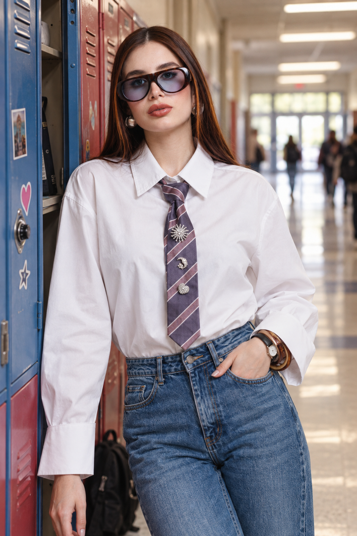 Camisa Hessed Couture de algodón con corbata — Blanco