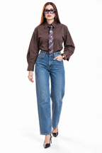 Camisa Hessed Couture de algodón con corbata — Café
