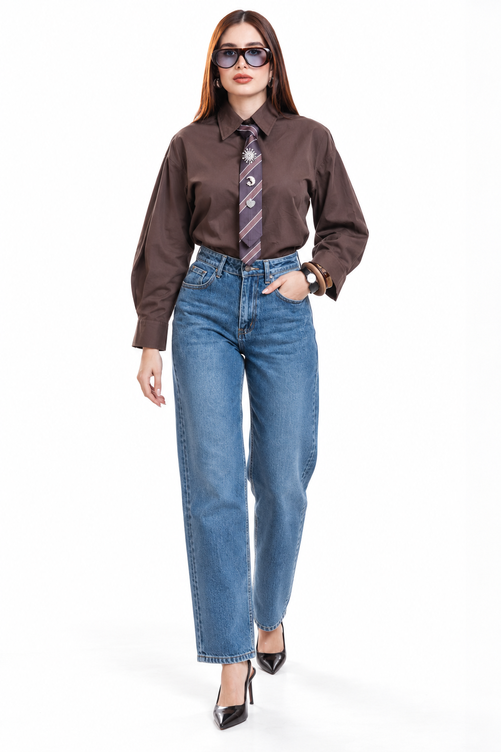 Camisa Hessed Couture de algodón con corbata — Café