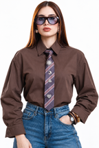 Camisa Hessed Couture de algodón con corbata — Café