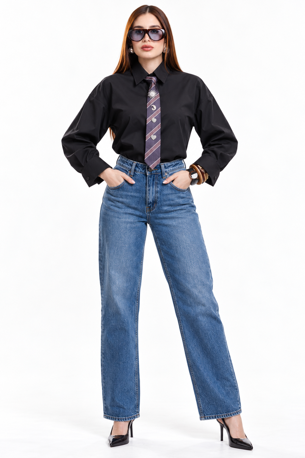 Camisa Hessed Couture de algodón con corbata — Negro