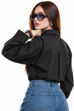 Camisa Hessed Couture de algodón con corbata — Negro