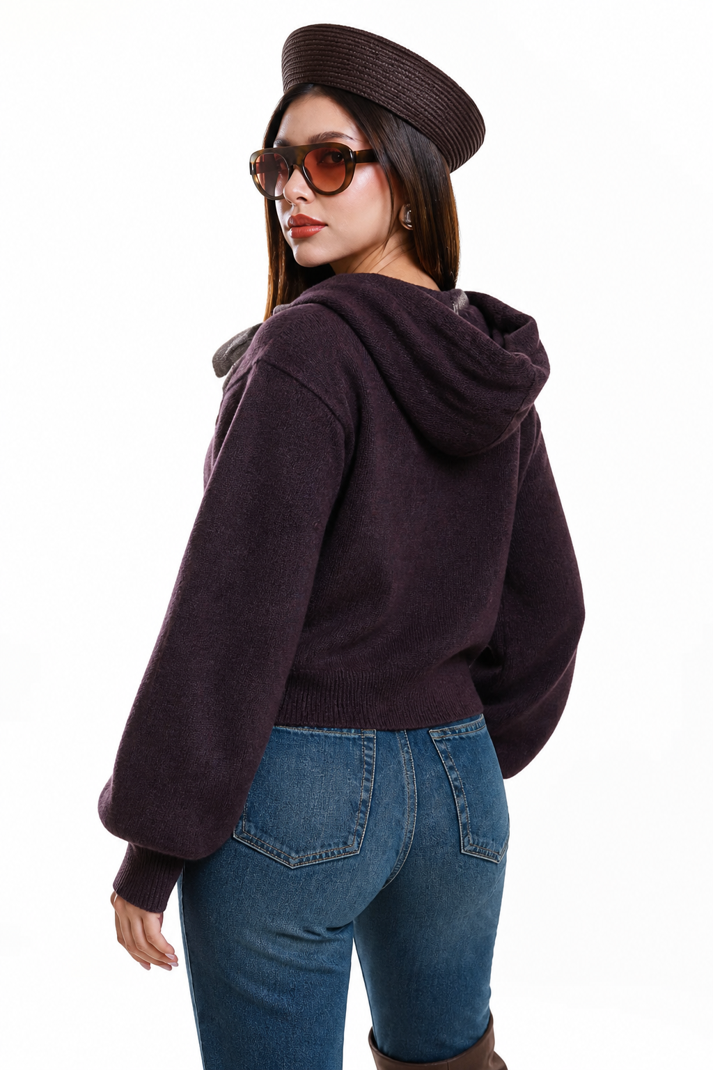 Suéter Hessed Couture con capucha y moño de punto — Vino