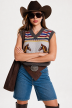 Chaleco Hessed Couture de punto con caballos en jacquard — Café