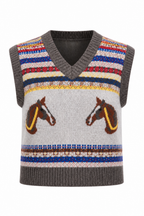 Chaleco Hessed Couture de punto con caballos en jacquard — Café