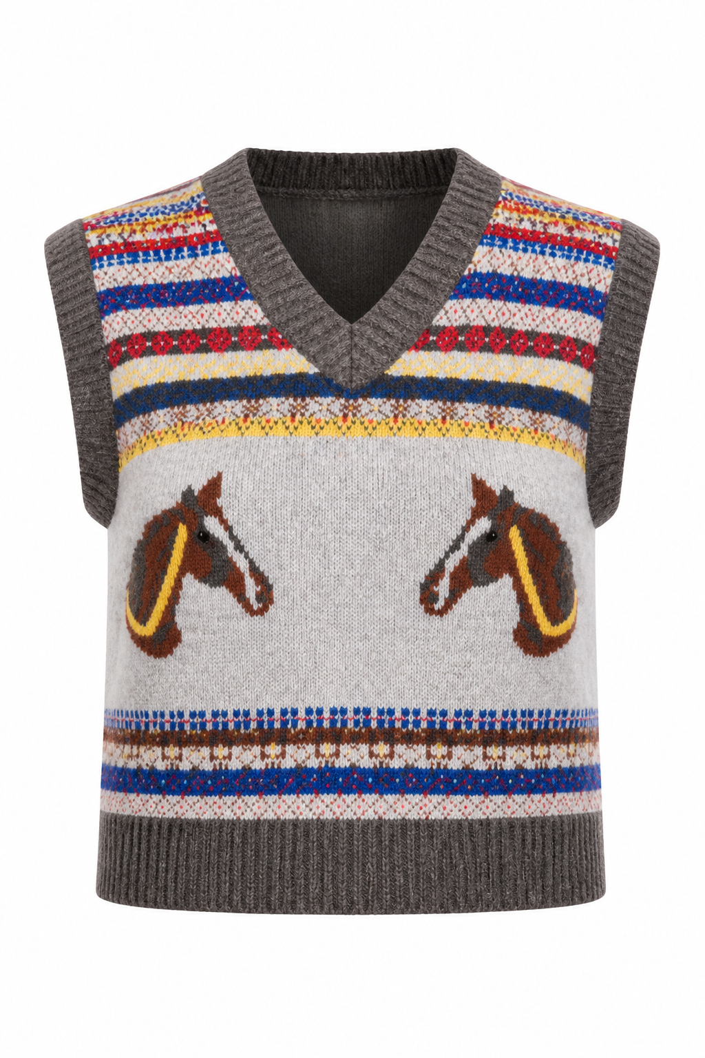 Chaleco Hessed Couture de punto con caballos en jacquard — Café