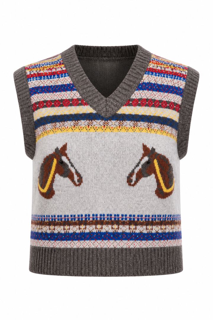 Chaleco Hessed Couture de punto con caballos en jacquard — Café