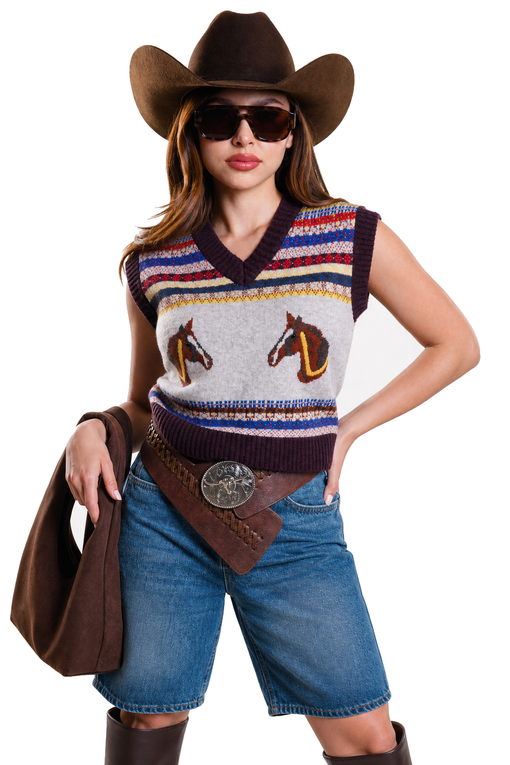 Chaleco Hessed Couture de punto con caballos en jacquard — Vino