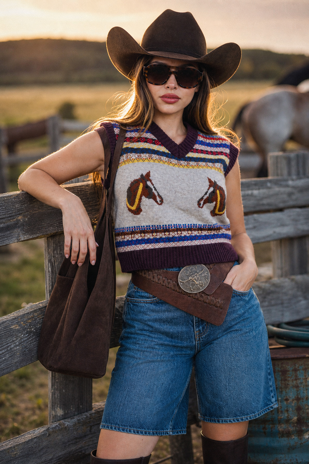 Chaleco Hessed Couture de punto con caballos en jacquard — Vino