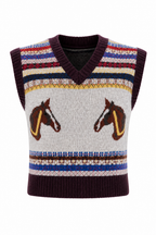 Chaleco Hessed Couture de punto con caballos en jacquard — Vino