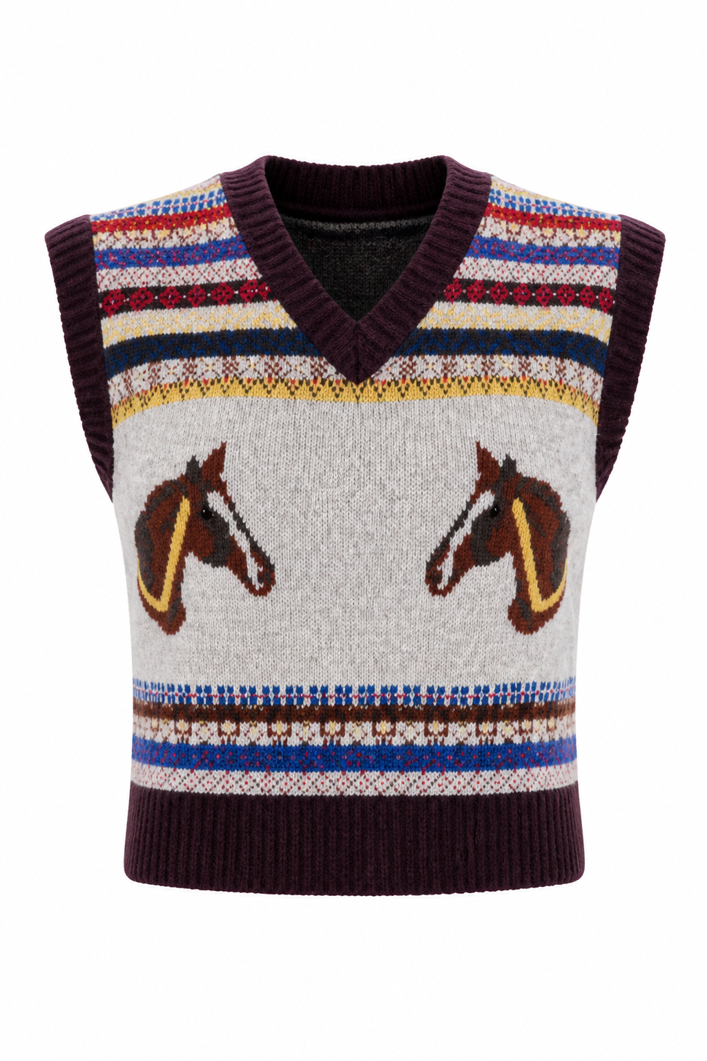 Chaleco Hessed Couture de punto con caballos en jacquard — Vino
