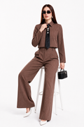 Conjunto Hessed Couture de rayas con corbata — Café