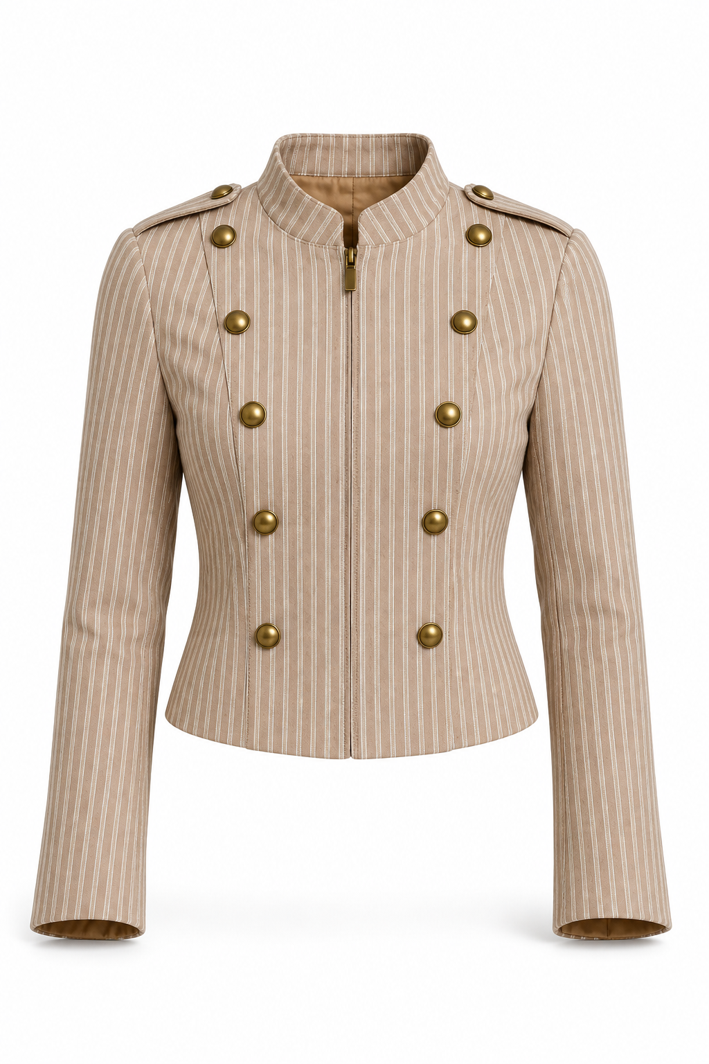 Chaqueta Hessed Couture corta de doble botonadura dorada — Beige