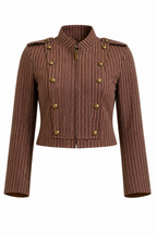 Chaqueta Hessed Couture corta de doble botonadura dorada — Café