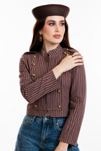 Chaqueta Hessed Couture corta de doble botonadura dorada — Vino