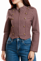 Chaqueta Hessed Couture corta de doble botonadura dorada — Vino