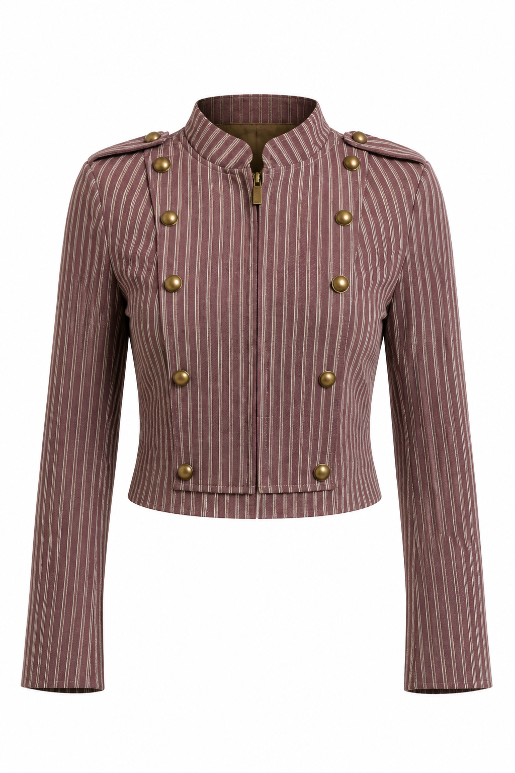 Chaqueta Hessed Couture corta de doble botonadura dorada — Vino