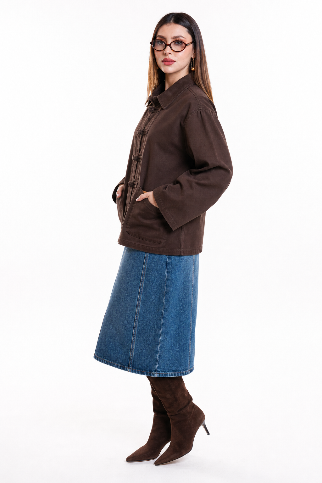 Chaqueta Hessed Couture con botones de nudo — Café
