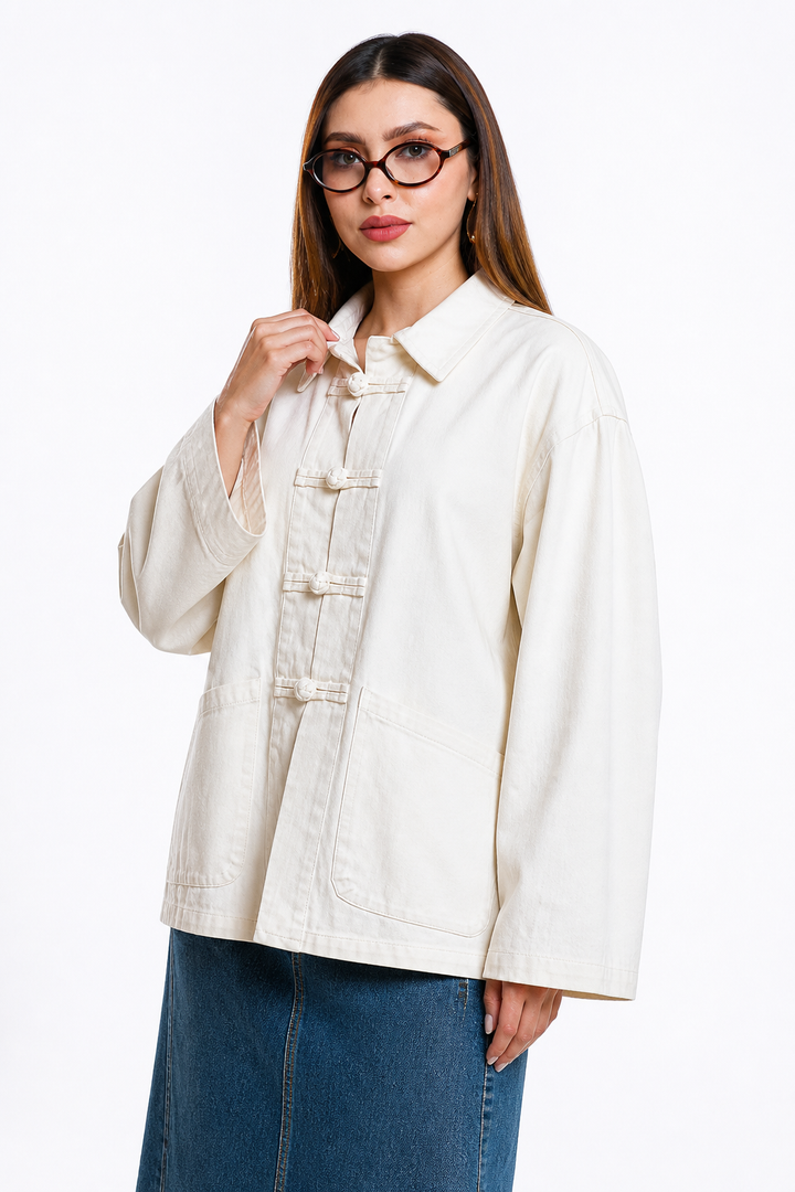 Chaqueta Hessed Couture con botones de nudo — Hueso